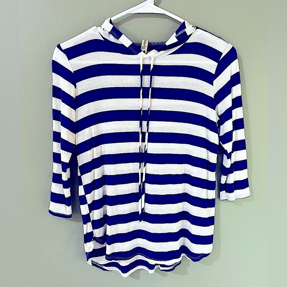 Pomelo blue and white stripe hooded top size small